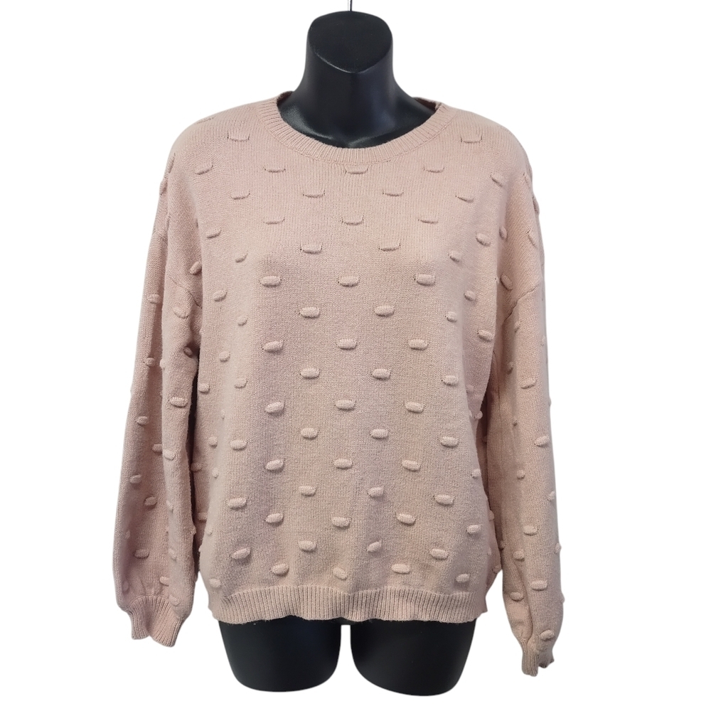 Andree By Unit Light Pink Crew Neck Long Sleeve Popcorn Pullover Sweater Sz S